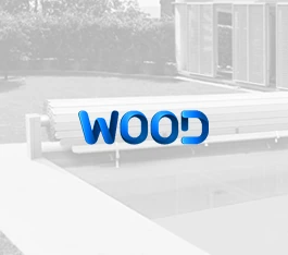 Logo de la marque Wood sur une photo de volet de piscine